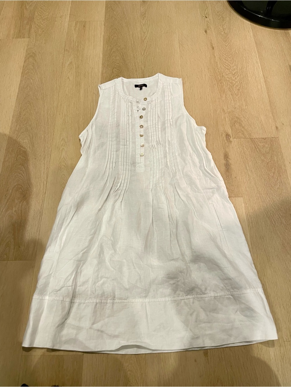 Quince White Sleeveless Pintuck Linen Dress